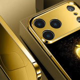 Electroplated glass phone case with golden apple pattern For iPhone