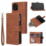 Premium Leather Wallet  Zipper Wallet Card Slots Magnetic Flip Case For iPhone
