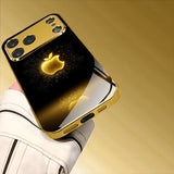 Electroplated glass phone case with golden apple pattern For iPhone