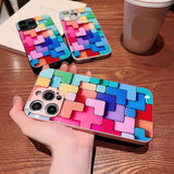 New colorful building block Glass Case For iPhone