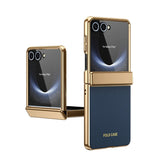 PU Leather Plating Hinge Full Protective Case For Samsung Galaxy Z Flip