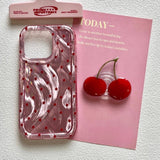 Ins Pink Polka Dot Cherry Soft Shell Case for iphone