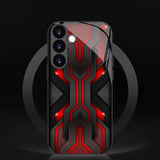 Red and Black Geometric Mecha-Style Tempered Glass Phone Case For Samsung