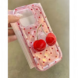 Ins Pink Polka Dot Cherry Soft Shell Case for iphone