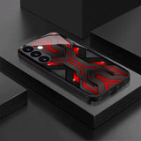 Red and Black Geometric Mecha-Style Tempered Glass Phone Case For Samsung