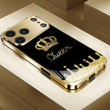 Queen Golden Crown Electroplated Glass Phone Case For iPhone