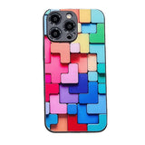 New colorful building block Glass Case For iPhone
