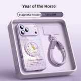Year of the Horse Liquid glass Magnetic holder buckle lanyard Case for iPhone