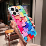 New colorful building block Glass Case For iPhone