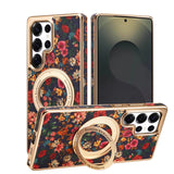Floral Pattern Cork-Texture Phone Case with 360° Rotating Stand For Samsung