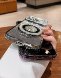 Magnetic Stand Rhinestone Glitter Case With Lens Film For iPhone