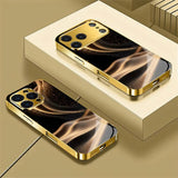 Luxury Black Gold Sand Streamer Glass Case For iPhone