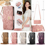 PU Leather Zipper Crossbody Flip Wallet Card Slot with 2 Lanyads Case For Samsung Galaxy