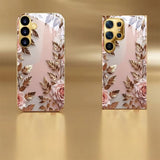 Electroplated glass phone case with gold-foil rose pattern For Samsung