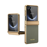 PU Leather Plating Hinge Full Protective Case For Samsung Galaxy Z Flip