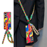 Crossbody Lanyard Portable Rope Colorful Flower Case for Samsung Galaxy Z Fold