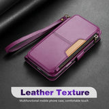 Wallet Multi-card Slot Zipper Kickstand Magnetic Flip Leather Case For Samsung
