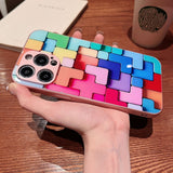 New colorful building block Glass Case For iPhone