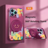 360° Rotating Stand Graffiti smiley face Magnetic case for iPhone