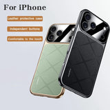 Luxury Frame Leather  Plating Camera Protect Shockproof Case  For iPhone
