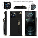 Stylish Leather Crossbody Zipper Back Cover Holder Wallet Card Holder Phone Case 3-In-1 for iphone