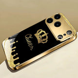 Queen Golden Crown Electroplated Glass Phone Case For iPhone