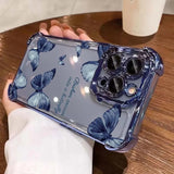 Art Blue Butterfly Plating Clear Camera Protective Case For IPhone