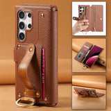 Wallet Flip  Leather Strap Card Slots Zipper Case for Samsung