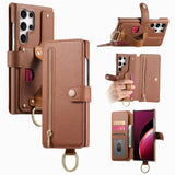 Wallet Flip  Leather Strap Card Slots Zipper Case for Samsung