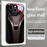 Black Carbon Fiber For Apple Pattern Glass Phone Case For iPhone