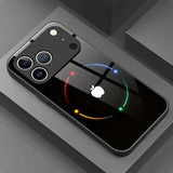 Black Carbon Fiber For Apple Pattern Glass Phone Case For iPhone