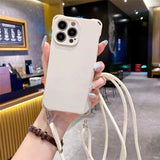 Four-Corner Drop-Proof Liquid Silicone Lanyard Phone Case for IPhone