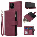 Premium Leather Wallet  Zipper Wallet Card Slots Magnetic Flip Case For iPhone