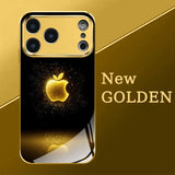 Electroplated glass phone case with golden apple pattern For iPhone