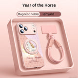 Year of the Horse Liquid glass Magnetic holder buckle lanyard Case for iPhone