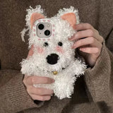3D Cute West Highland Dog Fluffy Plush Phone Case For iPhone