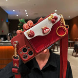Cartoon Girl Head Crossbody Card Holder Phone Case for IPhone