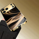 Luxury Black Gold Sand Streamer Glass Case For iPhone