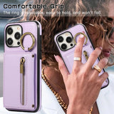 Crossbody Zipper Wallet Ring Stand Phone Case for IPhone