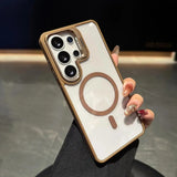 Transparent Magnetic Metal Lens Bracket Case For Samsung