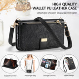 PU Leather Zipper Crossbody Flip Wallet Card Slot with 2 Lanyads Case For Samsung Galaxy