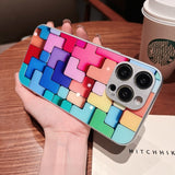 New colorful building block Glass Case For iPhone