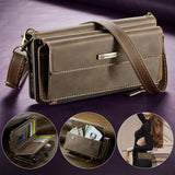 New Retro RFID-Shielded Zipper Wallet, Supports Wireless Charging, Comes with Long and Short Lanyards, Leather Phone Case for Samsung