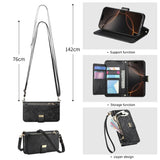 PU Leather Zipper Crossbody Flip Wallet Card Slot with 2 Lanyads Case For Samsung Galaxy