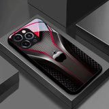 Black Carbon Fiber For Apple Pattern Glass Phone Case For iPhone